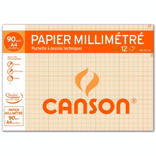 Papier millimétré 90g pochette de 12 feuilles A4 bistre - Canson - Rougier et Plé