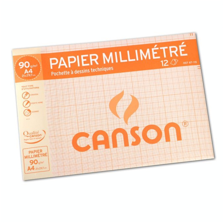 Papier millimétré 90g pochette de 12 feuilles A4 bistre - Canson - Rougier et Plé