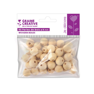 Perles de bois Ø 15 mm 40 pcs - Graine Créative - Rougier et Plé