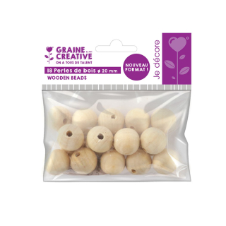 Perles de bois Ø 20 mm 18 pcs - Graine Créative - Rougier et Plé