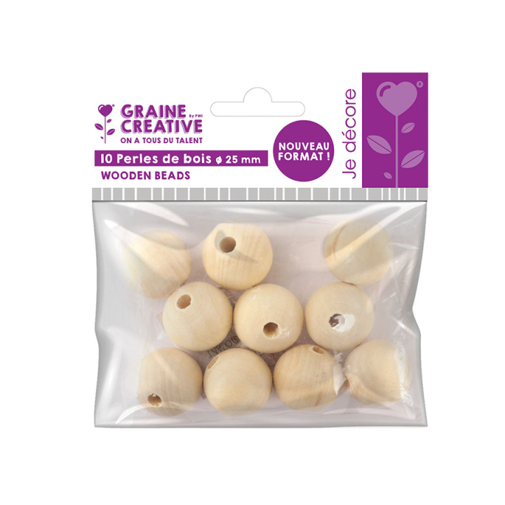 Perles de bois Ø 25 mm 10 pcs - Graine Créative - Rougier et Plé