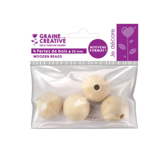 Perles de bois Ø 30 mm 4 pcs - Graine Créative - Rougier et Plé