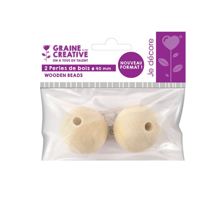 Perles de bois Ø 40 mm 2 pcs - Graine Créative - Rougier et Plé