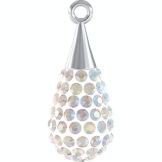 Pendentif pavé goutte argent 67563 - 20 mm - Crystal Aurore Boreale - Cristaux de Swarovski - Rougier et Plé