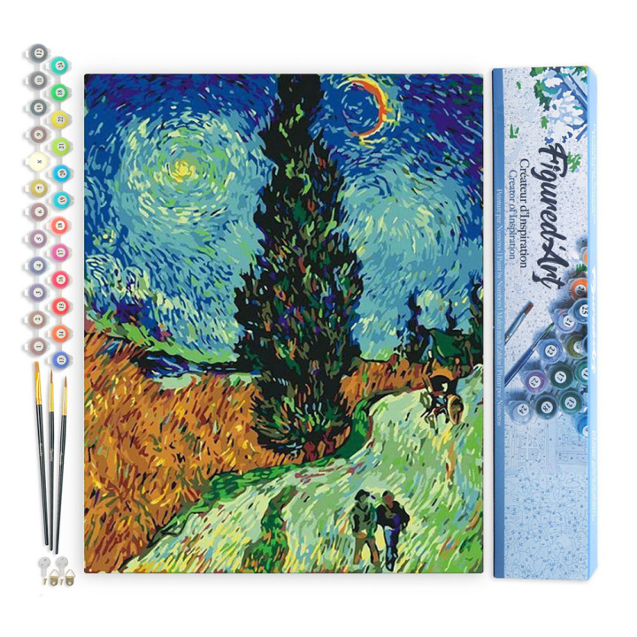 Peinture par numéro Van Gogh La route aux cyprès Toile roulée - Figured'Art - Rougier et Plé