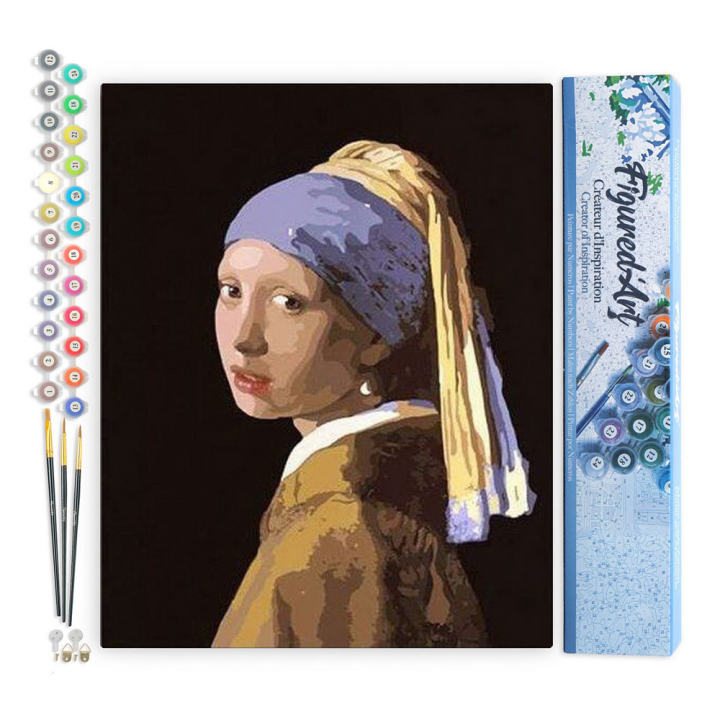 Peinture par numéro Vermeer La jeune fille à la perle Toile roulée - Figured'Art - Rougier et Plé