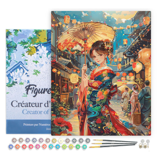 Peinture par numéro Jeune fille en kimono au festival des lanternes - Figured'Art - Rougier et Plé