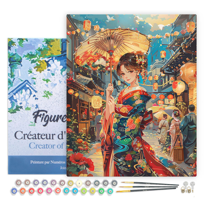 Peinture par numéro Jeune fille en kimono au festival des lanternes - Figured'Art - Rougier et Plé