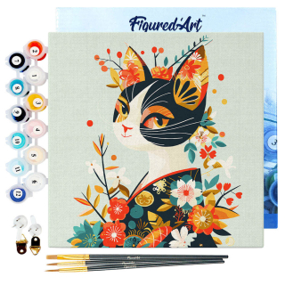 Mini peinture par numéro Chat floral en kimono - Figured'Art - Rougier et Plé