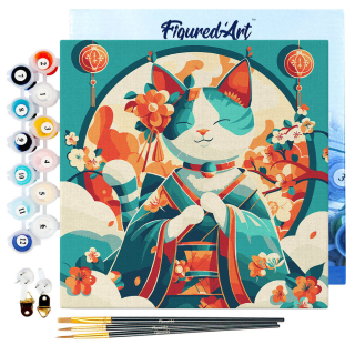 Mini peinture par numéro Chat princesse japonaise - Figured'Art - Rougier et Plé