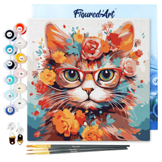 Mini peinture par numéro Chaton fantaisie et fleurs - Figured'Art - Rougier et Plé