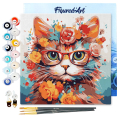 Mini peinture par numéro Chaton fantaisie et fleurs - Figured'Art - Rougier et Plé