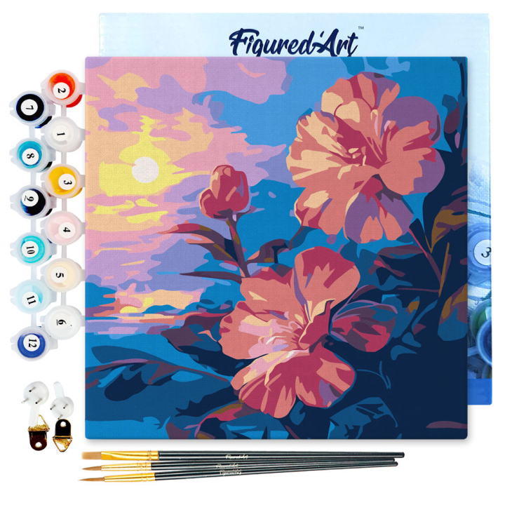 Mini peinture par numéro Hibiscus au coucher de soleil - Figured'Art - Rougier et Plé