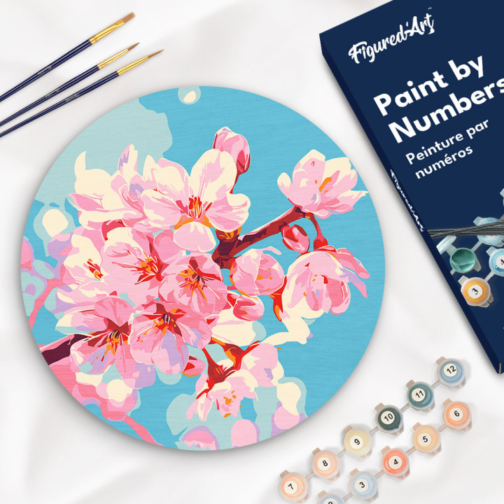 Peinture par numéro sur rond en bois Fleurs de cerisier - Figured'Art - Rougier et Plé