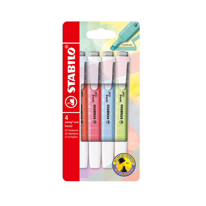 Surligneur Swing Cool Pastel Set 4 couleurs - STABILO - Rougier et Plé