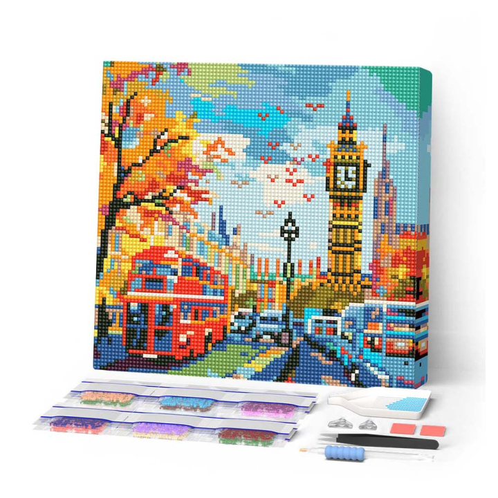 Kit de mini broderie diamant sur toile 25 x 25 cm Automne à Londres - Figured'Art - Rougier et Plé