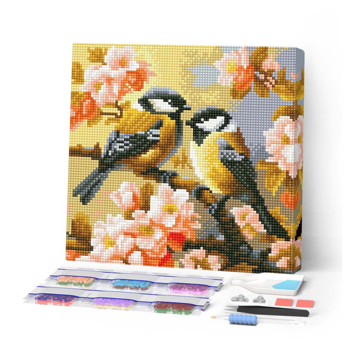 Kit de mini broderie diamant sur toile 25 x 25 cm Oiseaux et fleurs - Figured'Art - Rougier et Plé