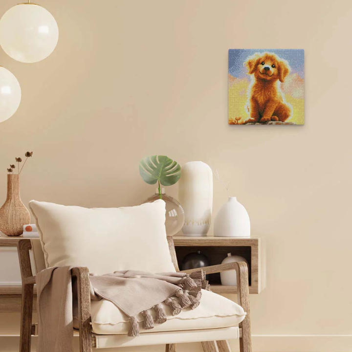 Kit de mini broderie diamant sur toile  25 x 25 cm Golden Retriever - Figured'Art - Rougier et Plé