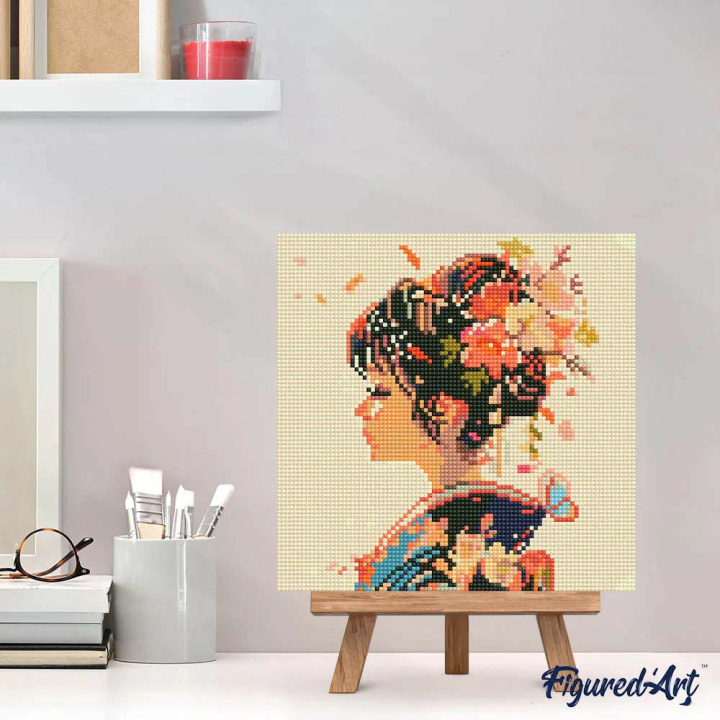 Kit de mini broderie diamant sur toile 25 x 25 cm Amour à la japonnaise - Figured'Art - Rougier et Plé