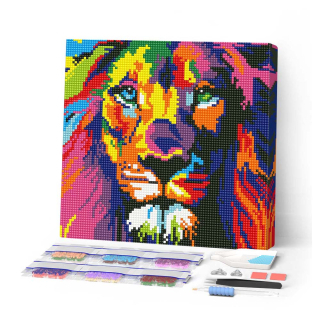 Kit de mini broderie diamant toile sur châssis 25 x 25 cm Lion Pop Art - Figured'Art - Rougier et Plé
