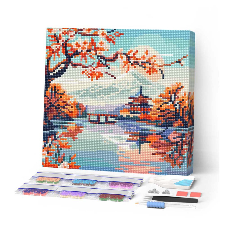 Mini Broderie Diamant toile sur châssis 25 x 25 cm Lac Mont Fuji - Figured'Art - Rougier et Plé