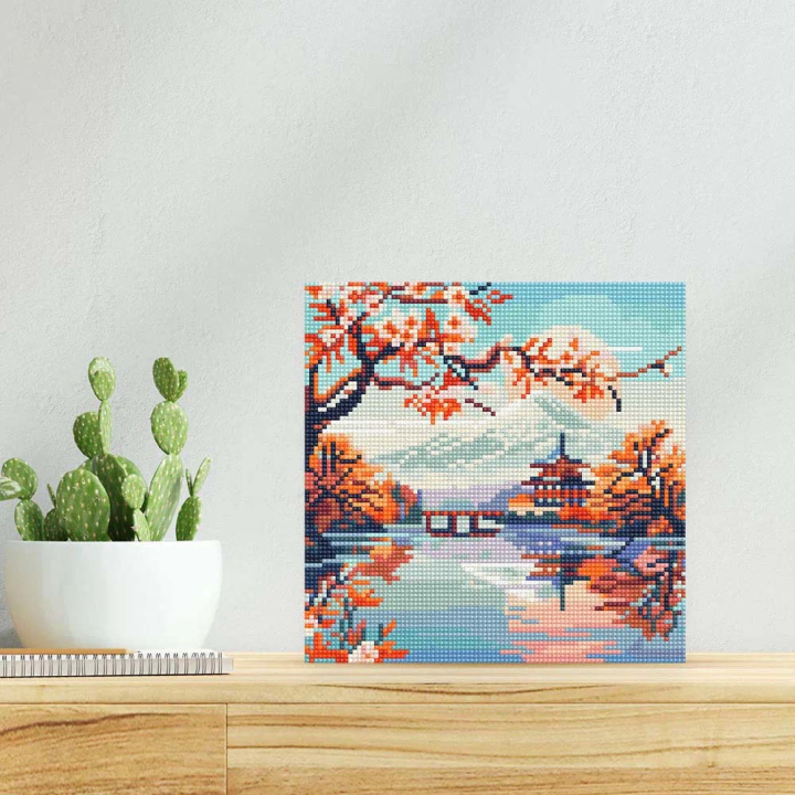 Mini Broderie Diamant toile sur châssis 25 x 25 cm Lac Mont Fuji - Figured'Art - Rougier et Plé