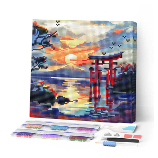 Mini Broderie Diamant toile sur châssis 25 x 25 cm Porte Torii coucher de soleil - Figured'Art - Rougier et Plé