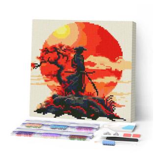 Mini Broderie Diamant toile sur châssis 25 x 25 cm Samouraï Coucher de soleil - Figured'Art - Rougier et Plé