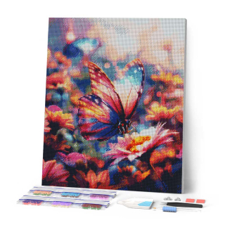 Broderie Diamant sur toile Papillon butinant 40 x 50 cm - Figured'Art - Rougier et Plé