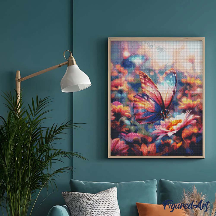 Broderie Diamant sur toile Papillon butinant 40 x 50 cm - Figured'Art - Rougier et Plé