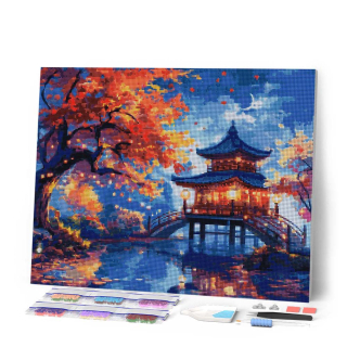 Broderie Diamant sur toile Pagode Nuit d'Automne 40 x 50 cm - Figured'Art - Rougier et Plé