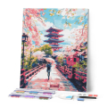 Broderie Diamant sur toile Mont Fuji Lac Cerisiers 40 x 50 cm - Figured'Art - Rougier et Plé