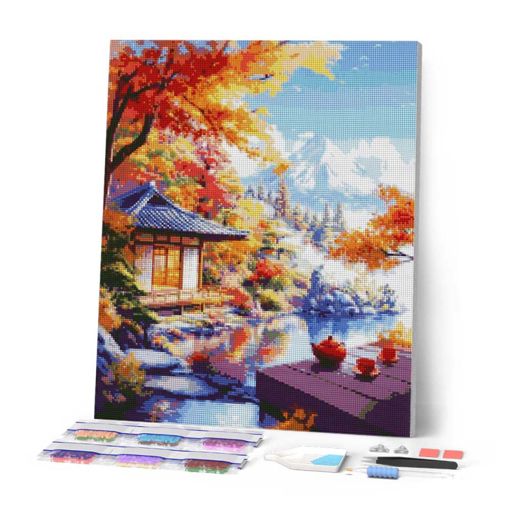 Broderie Diamant sur toile Maison de Thé d'Automne 40 x 50 cm - Figured'Art - Rougier et Plé