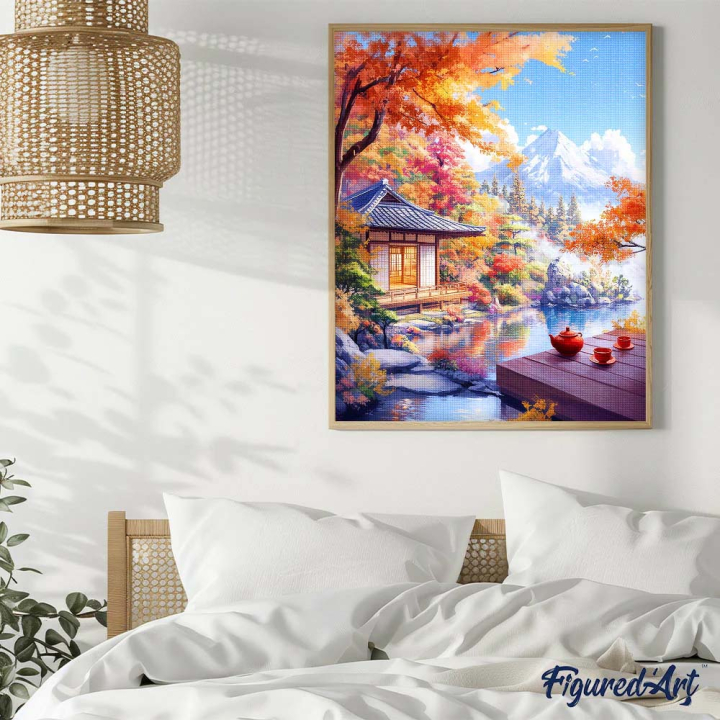 Broderie Diamant sur toile Maison de Thé d'Automne 40 x 50 cm - Figured'Art - Rougier et Plé