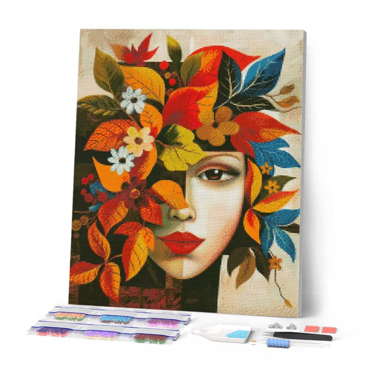 Broderie Diamant - Visage Floral 40x50cm toile sur châssis - Figured'Art - Rougier et Plé