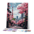 Broderie Diamant - Rue des Cerisiers Tokyo 40x50cm toile sur châssis - Figured'Art - Rougier et Plé