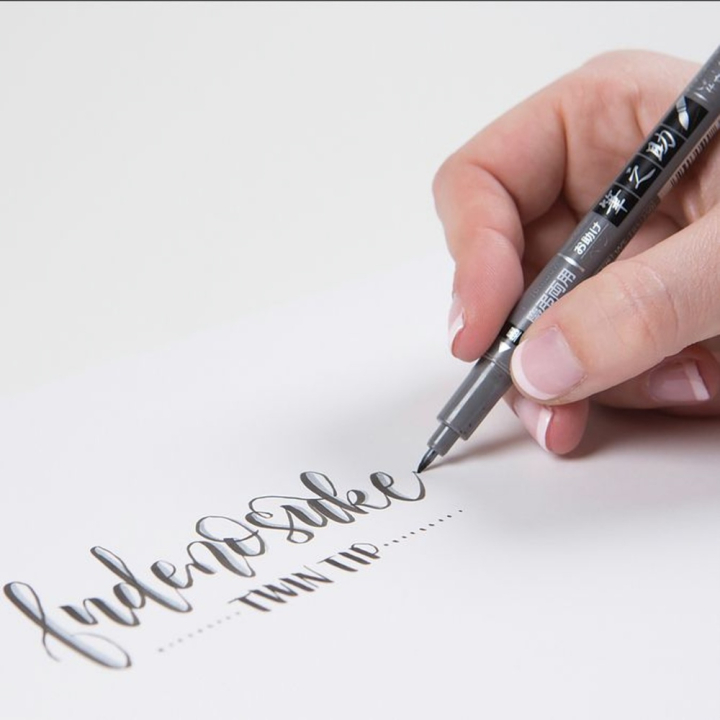 Feutre pinceau FUDENOSUKE Pointe Double souple noire et grise - Tombow - Rougier et Plé