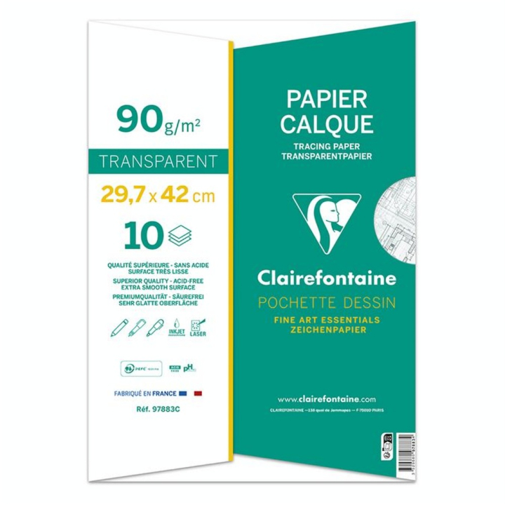Pochette de papier calque supérieur 90 g/m² - Clairefontaine - Rougier et Plé