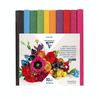 Papier Crépon Fleuriste 25 x 100 cm 10 Couleurs Vives - Clairefontaine - Rougier et Plé