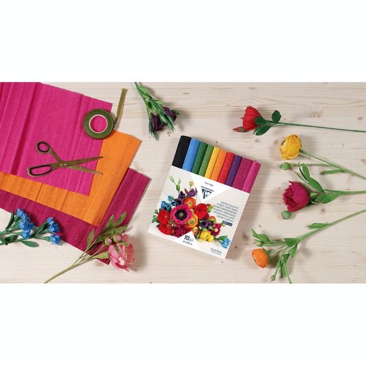 Papier Crépon Fleuriste 25 x 100 cm 10 Couleurs Vives - Clairefontaine - Rougier et Plé