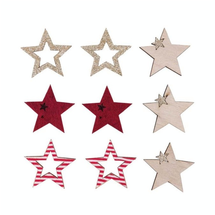 Étoiles Bois & Feutrine 4,5 cm 9 pcs - Rayher - Rougier et Plé