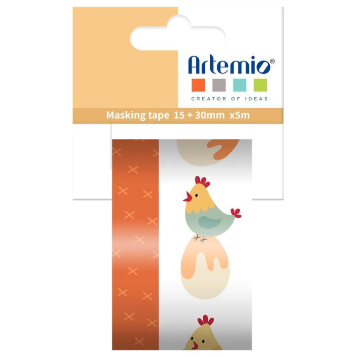 Masking tape Les Poulettes 2 pcs - 15 mm & 30 mm x 5 m - Artemio - Rougier et Plé