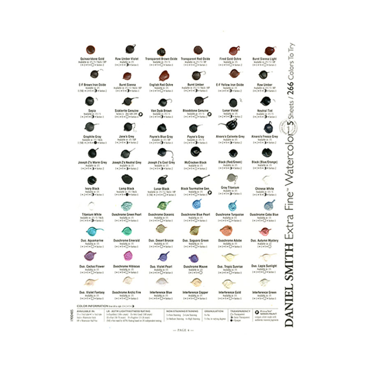 Carte des 266 nuances Aquarelle - Daniel Smith - Rougier et Plé
