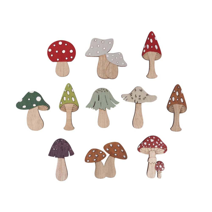 Découpes en bois 3,2 x 4,5 cm Champignon 11 pcs - Rayher - Rougier et Plé