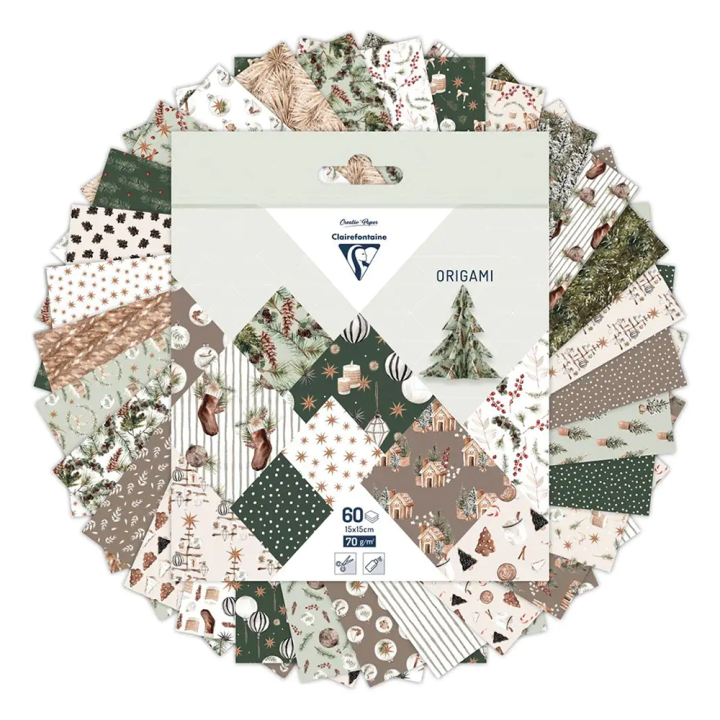 Papier Origami 15 x 15 cm 60 feuilles Noël cosy - Clairefontaine - Rougier et Plé