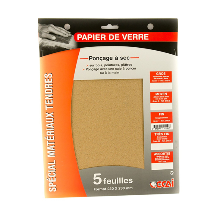 Papier de verre Grain Fin 5 Feuilles - OCAI - Rougier et Plé