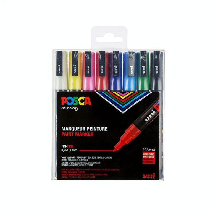Boîte de 8 marqueurs assortis PC-3MC - Posca - Rougier et Plé