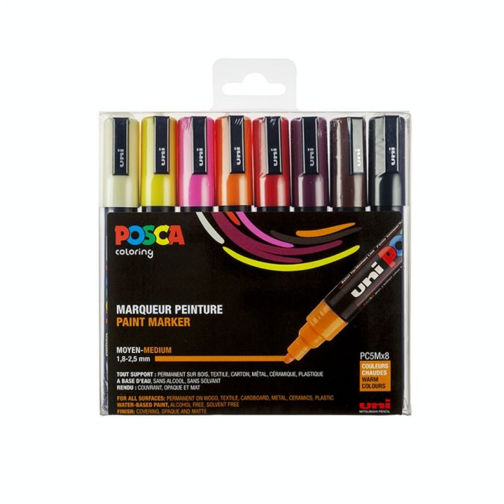 Boîte de 8 marqueurs assortis PC-5M couleurs été - Posca - Rougier et Plé