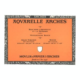 Papier aquarelle bloc de 20 feuilles 18 x 26cm 300g grain torchon - Arches - Rougier et Plé