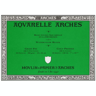Papier aquarelle bloc de 20 feuilles 18 x 26cm 300g grain fin - Arches - Rougier et Plé